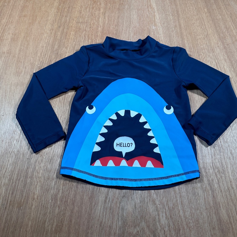 Simple Joys by Carter's 3T Shark Rash Guard Swim Shirt Blue UPF Beach